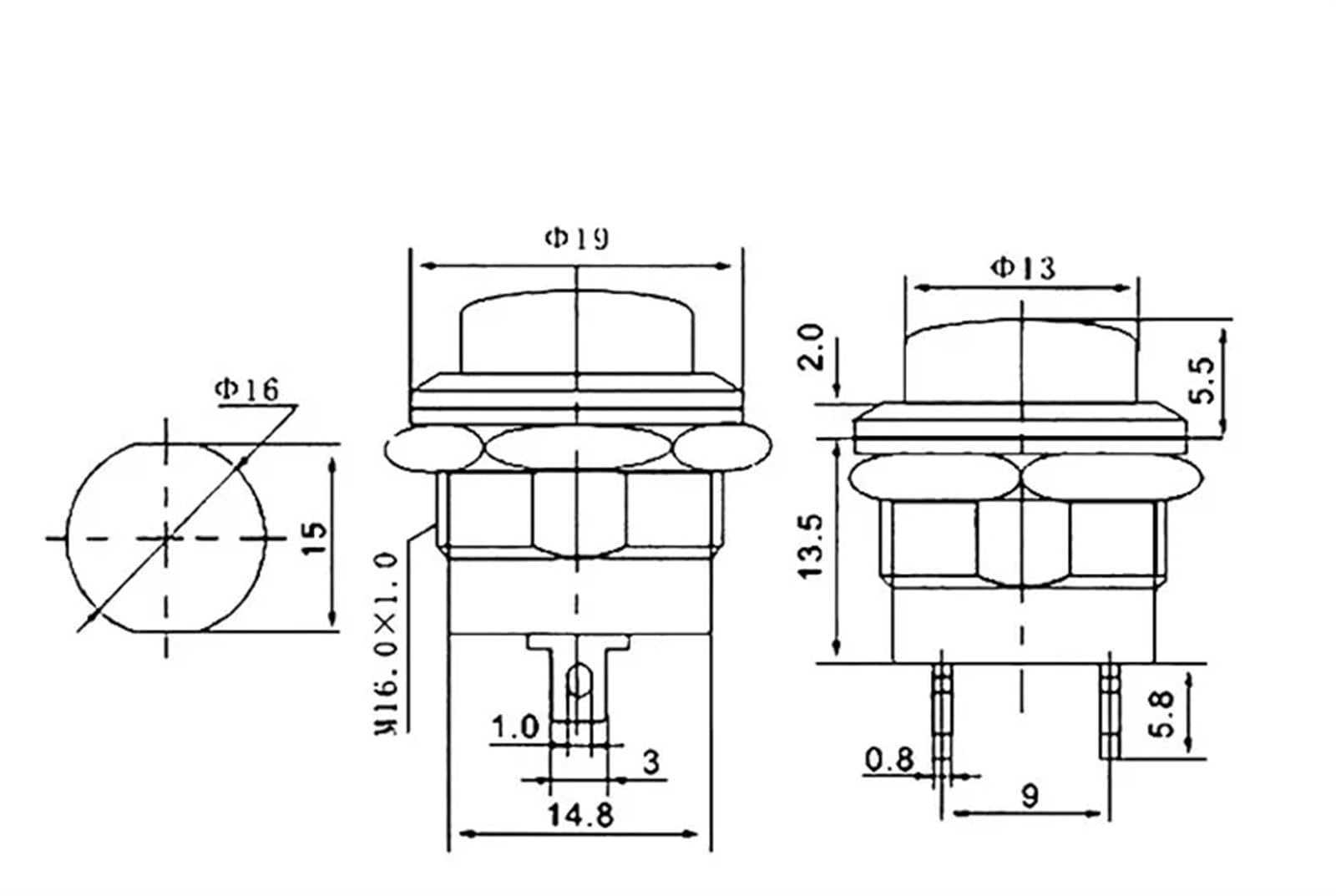 10 sztuk Momentary Push Button Switch 16 mm Momentary 6A/125VAC 3A/250VAC okrągły przełącznik R13-507(R13-507Green)