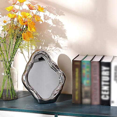 Espejo de Maquillaje Cerámico para Mesa Decorativo Plateado miniatura 2