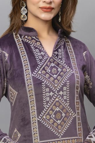 Image of HIFZAA velvet kurta palazzo set with dupatta for womens printed winter wear suit M to 4xl