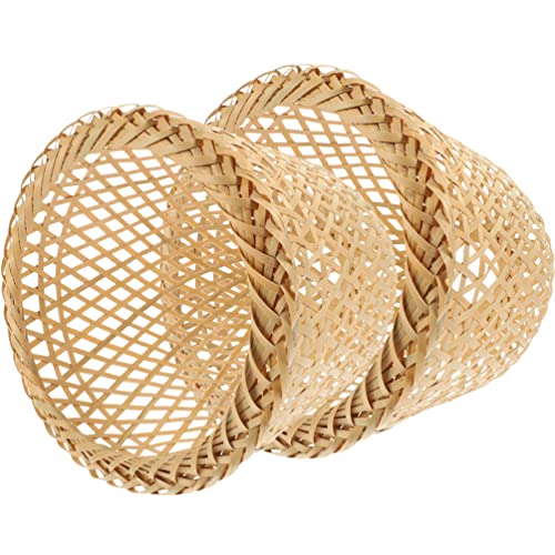 Image of ARTIBETTER Rustic Woven Bamboo Lampshade 9.84X9.84X7.28In Pendant Light Cover Softens Bright Light Replacement Lamp Shade for Ceiling Lights Home Decor