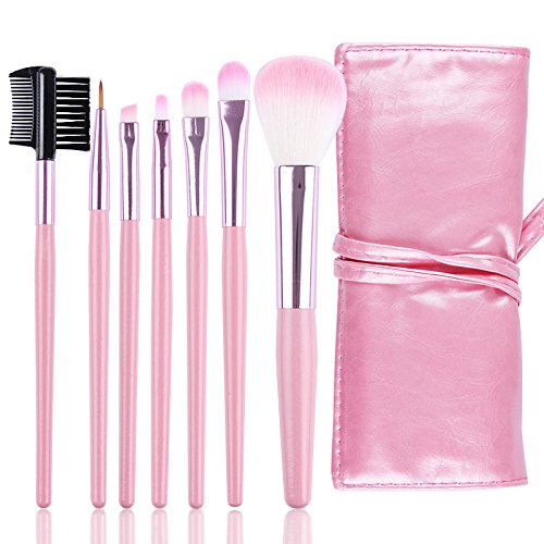 NESA 7 Pcs Make Brush Kit with Sleek Pouch + Makeup Sponge (Pink) 1