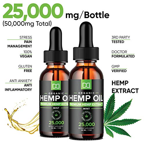 (2 Pack) 25000MG Hemp Oil for Pain Relief Anxiety Sleep Mood Stress 50,000mg Total - Aceite de Cáñamo, l\'huile de chanvre, Immune Support - Best Pure Natural Organic Hemp Seed Extract Tincture Drops - Thumbnail 2