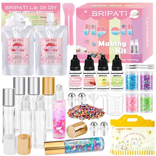 BRIPATI DIY Lip Gloss Making Kit Lip Oil Maker Kits to Make Your Own Lipglosses with Roller Bottles Moisturizing Lipstick Supplies Set All-Inclusive Fun Lip Sticks Craft Kit for Girls Women