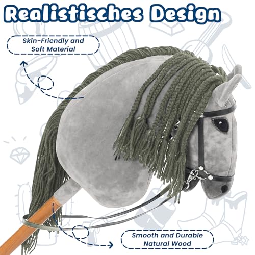 Hobby Horse fait main : cheval en peluche sur un bâton avec bride et rênes - France