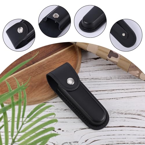 Taschenmesserscheide, 15,5 x 5,3cm Praktischer Messerhalter aus Leder Tragbare Messerscheide aus Leder für den Gürtel für Radfahren im Freien, Wandern, Bergsteigen, Camping (Schwarz)