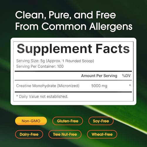 Image of NatureBell Micronized Creatine Monohydrate Powder - 500g - 5000mg Creatine for Women & Men - Unflavored Powder - Easy-to-Mix - Pre & Post Workout Support - Vegan, Keto Friendly - 3rd Party Tested