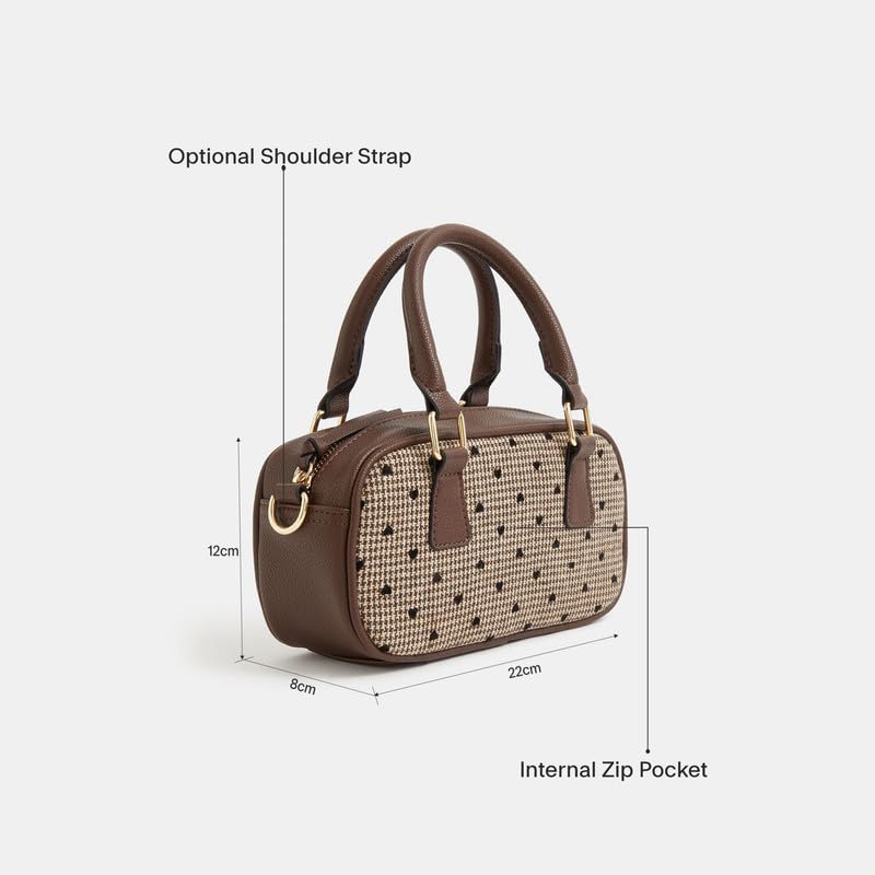 Image of Accessorize London Women's Brown Heart Houndstooth Bowler Bag