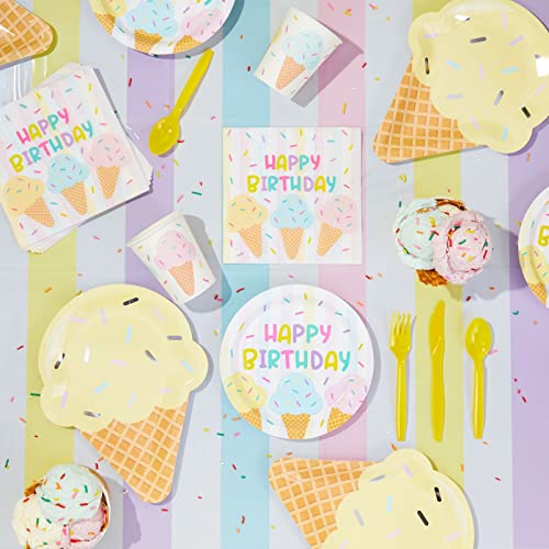 Image of BLUE PANDA 3-Pack Pastel Striped Party Tablecloths - 54 x 108 Inch Rectangular - Disposable Plastic Table Covers for Ice Cream Party Decorations & Kids Birthday Photo Backdrop