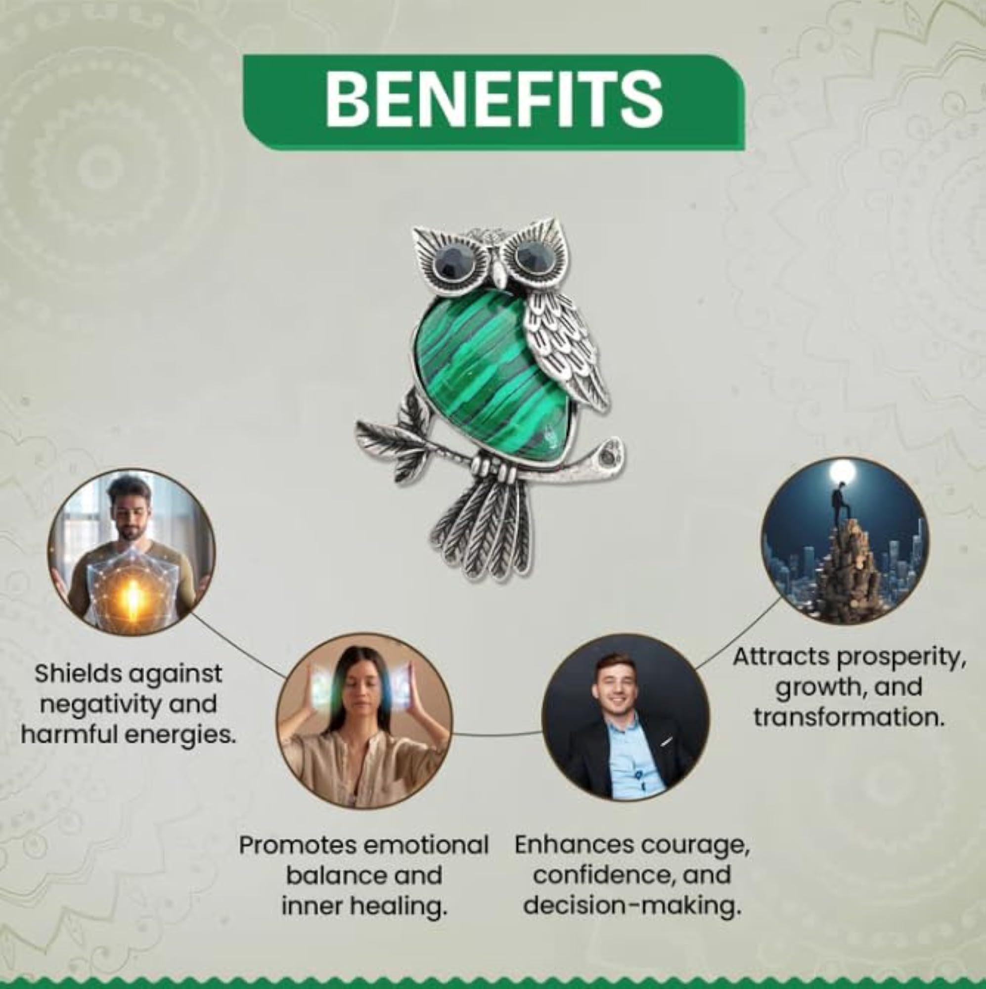 Malachite Owl Pendant Crystal Stone Locket