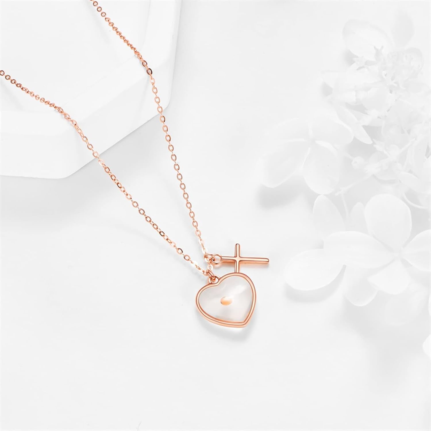 HETICA Mustard Seed Necklace for Women Stainless Steel Heart Pendant with Cross Charm Christian Faith Jewelry Gift - Image 3