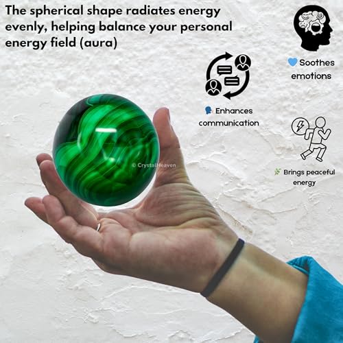 Image of Certified Crystal Malachite Ball for Meditation - Premium Crystal Vastu Items for Home and Feng Shui Items for Good Luck - Ideal for Pooja Supplies and Spiritual Practices (2 Inch)