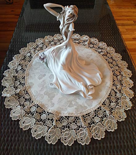 Galleria Di Giovanni Large Doily Rose Lace Jacquard Champagne Color 24 Inch Round Table Topper #TOP3