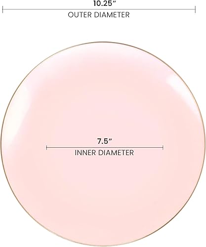 Miniatura 2 de Platos de plástico desechables con diseño de borde, vajilla redonda orgánica a granel para bodas, cumpleaños y todas las ocasiones (rosa con oro,