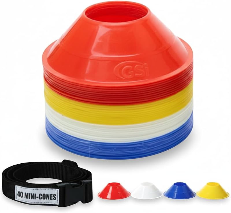 Sports Training Cones for Soccer, PE & Agility Drills | Multiple Shapes & Packs, Bounce-Back Design, Storage Bag & Carry Strap, High Visibility Colors, Indoor & Outdoor Use