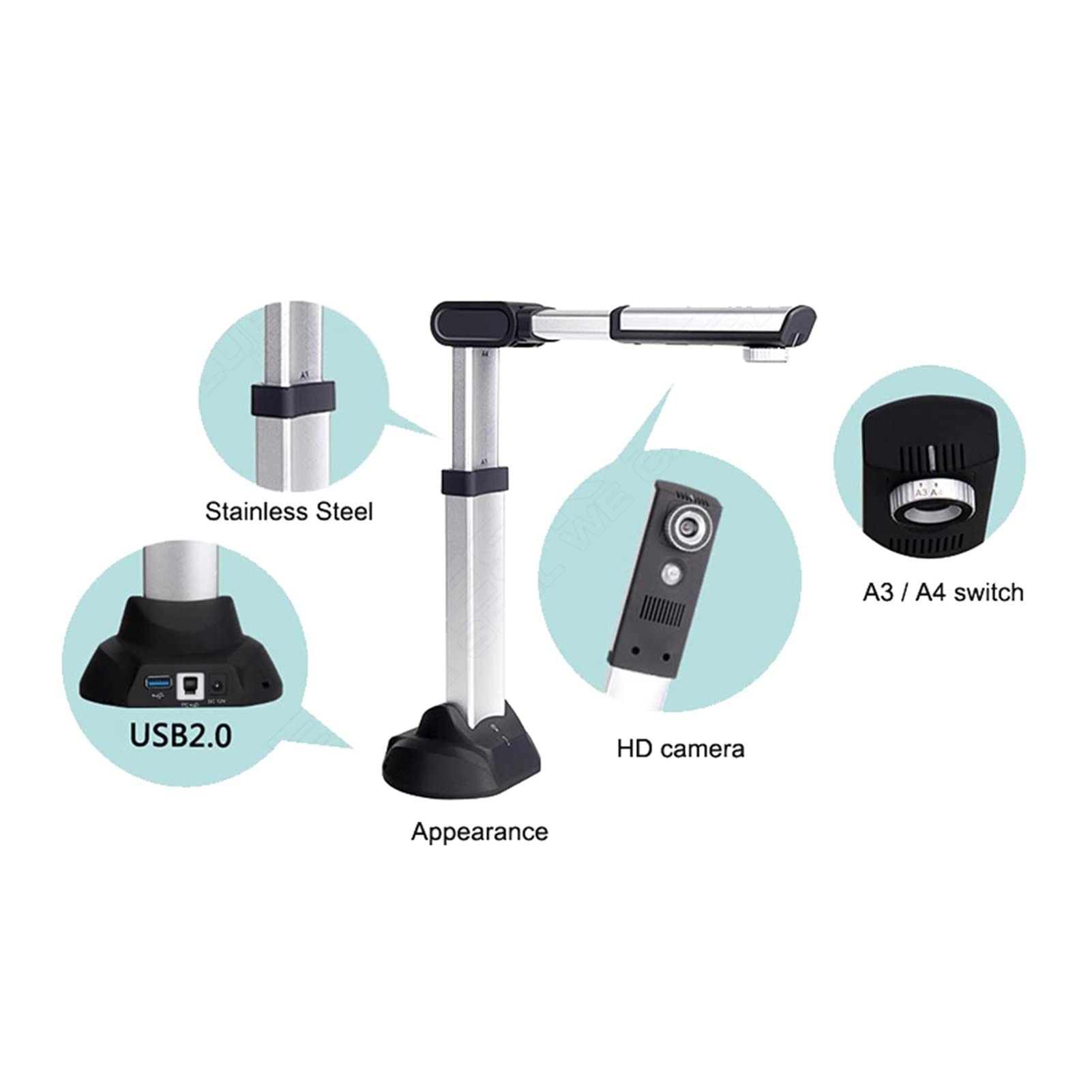 Scanner portatile, S1000A3 10MP 3648 * 2736 Scanner for documenti Pieghevole portatile A3 ad alta velocità USB Foto del libro della scansione macchina fotografica A4 A5 HD Cam