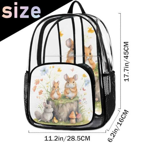 Squirrel Butterfly Flowering Plant Clear Backpack Stadium Approved PVC Backpacks for Adults Heavy Duty Clear Bag for Work Security Travel College2
