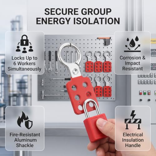 Image of Car Lockout Hasp, 6 Holes Aluminum Lockout Tagout Hasp Directional Lock, 10pcs Lock Out Kits for Vehicles, Hasp Lock for Chemical Industry Electric Power Coal Mine
