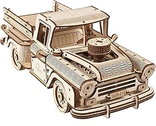 UGEARS 3D Wooden Puzzle Car - Classic 1950s Lumberjack Pickup Truck Toy 3D Wooden Puzzles for Adults and Kids with Spring Motor - Vintage Car Model Kits for Adults - 3D Puzzles Model Car Kit