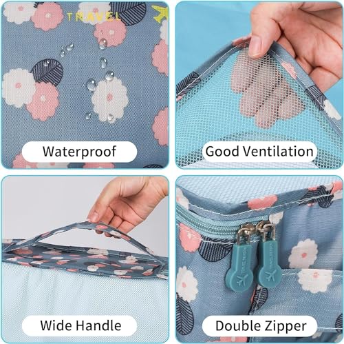 Image of Travel Organizer, Packing Cubes for Travel, Travel Essentials, Toiletry Bag, Packing Bags for Clothes, Travel Organizer for Women, Travel Pouch, Travel Organizer (BLUE FLAWER)