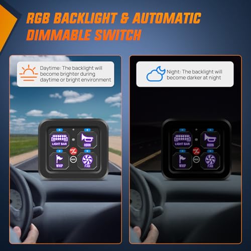 Image of Nilight 4 Gang Switch Panel RGB 12V 24V Circuit Control Relay System | Fuse Wiring Harness Automatic Dimmable LED Pod On /Off Momentary Strobe Modes Universal for Car Pickup Truck Camper SUV