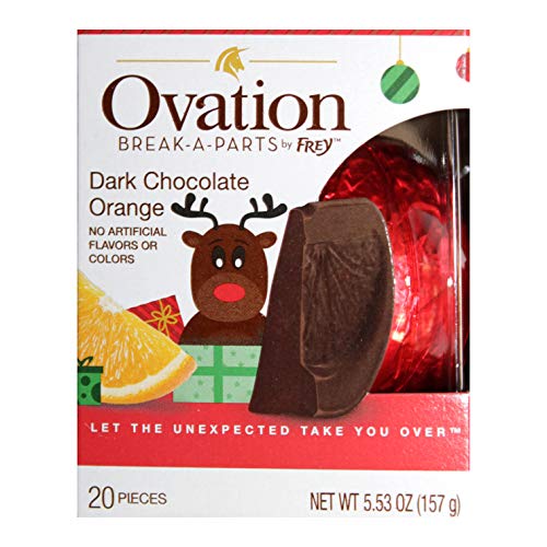 Frey (1) Box Ovation Break-A-Parts Ball/Orange Shaped Holiday Candy - Dark Chocolate Orange Flavor - Splits Into 20 Pieces - Net Wt. 5.53 oz