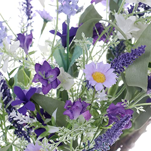 Llzll Spring Wreaths For Front Door, 22 Inch Violet Daisy Lavender Wildflower Artificial Floral Wreath For Home Wall Wedding Festival Farmhouse Holiday Decor #TOP2