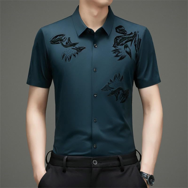 Chemise d'été homme décontractée à manches courtes avec revers sans couture - 3