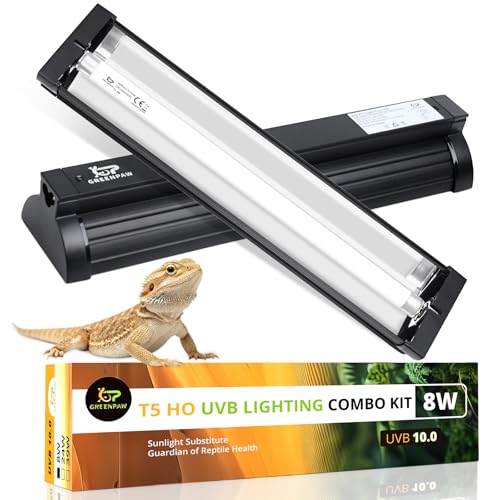 T5 UVB Reptile Light Fixture Combo Kit 8W 10.0 Complete HO UVB Light for Reptiles with 12.44 Terrarium Hood Desert UVB Bulb for Bearded Dragon Gecko Tortoise Lizard Easy to Install and Use