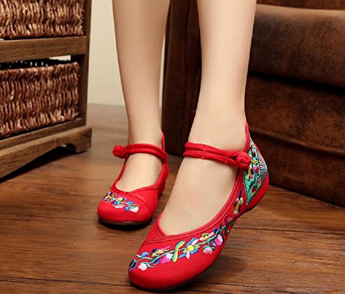 Lazutom Women's Chinese Style Embroidery Cotton Casual Mary Jane Walking Shoes2