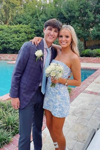 Yuxin Strapless Homecoming Dresses 2024 Floral Print Formal Dresses Short Satin Prom Evening Party Gowns for Teens 9284