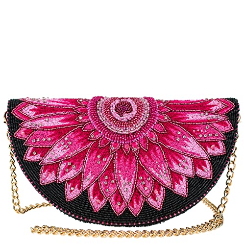 Image of Mary Frances Flirty Beaded Crossbody Handbag Clutch Gerbera Daisy Novelty Purse, Pink