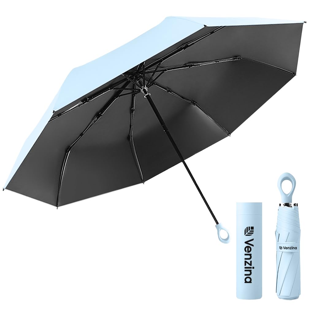 UPF 50+ Sun Umbrella Pocket Sun Umbrella Black Coated Liner & Fiberglass Ribs Design Fashion Folding Travel Lightweight Umbrella with Rubberized Loop Handle-image-2