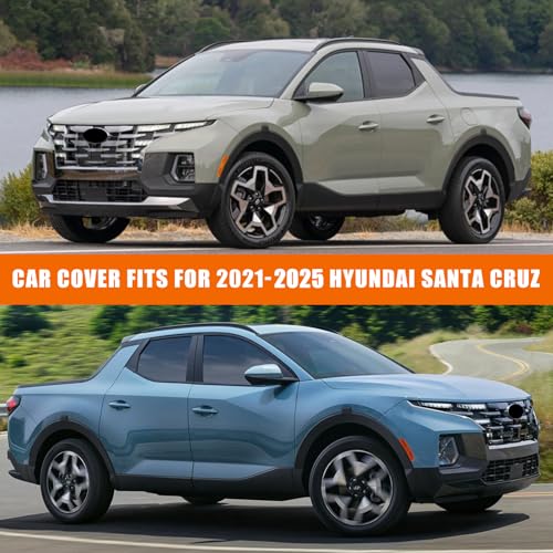 Image of Waterproof Car Covers Replace for 2021-2025 Hyundai Santa Cruz, 6 Layers Silver All Weather Custom-fit Car Cover with Zipper Door & Windproof Bands for Snow Rain Dust Hail Protection