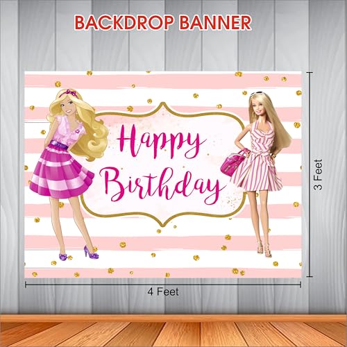 Image of Doll Birthday Backdrop 4x3 Ft | Backdrops for Decoration | Birthday Decoration Backdrop | Banner for Kids Theme Party