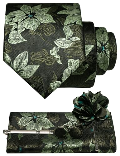 Image of JEMYGINS Mens Tie and Pocket Square,Lapel Pin,Cufflinks,Tie Clip Sets with Gift Box 5PCS