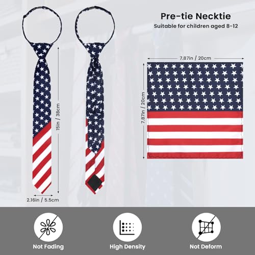 Boys Tie and Pocket Square Set Pre-tied Kids Necktie Age 8-12 Years Wedding Graduation School Uniforms with Gift Box4