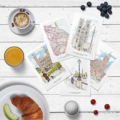 Me Loovely Beautiful London Printed Cards Set of 5 Watercolour Artwork Postcards for Office Desk School Coffee Table Wall & Gifting | Christmas Gifts (A6 Size)