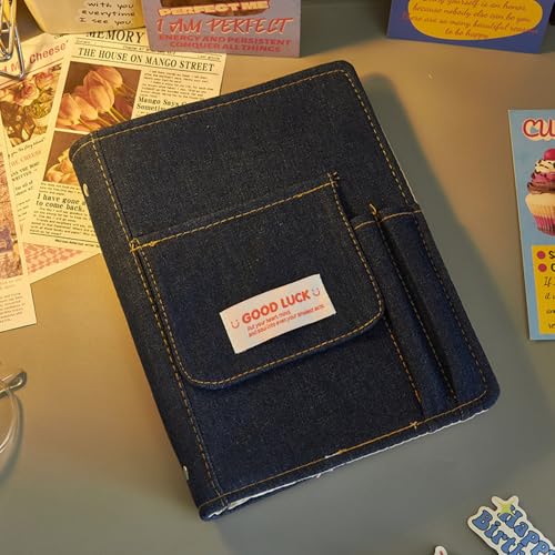 BHYGNVFIP(小さな店) 布製デニム手帖 高額ガールズノート サブレトロ風アメリカン手帖 布製手帖ダイアリー 2025 ルーズリーフ日記 (ヴィンテージブルー)
