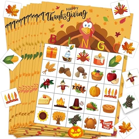 Happy Storm Thanksgiving Crafts for Kids, Thanksgiving Bingo Cards 24 Players Thanksgiving Games Party Favors for Kids Friendsgiving Activities Supplies Gifts for Kids Cover