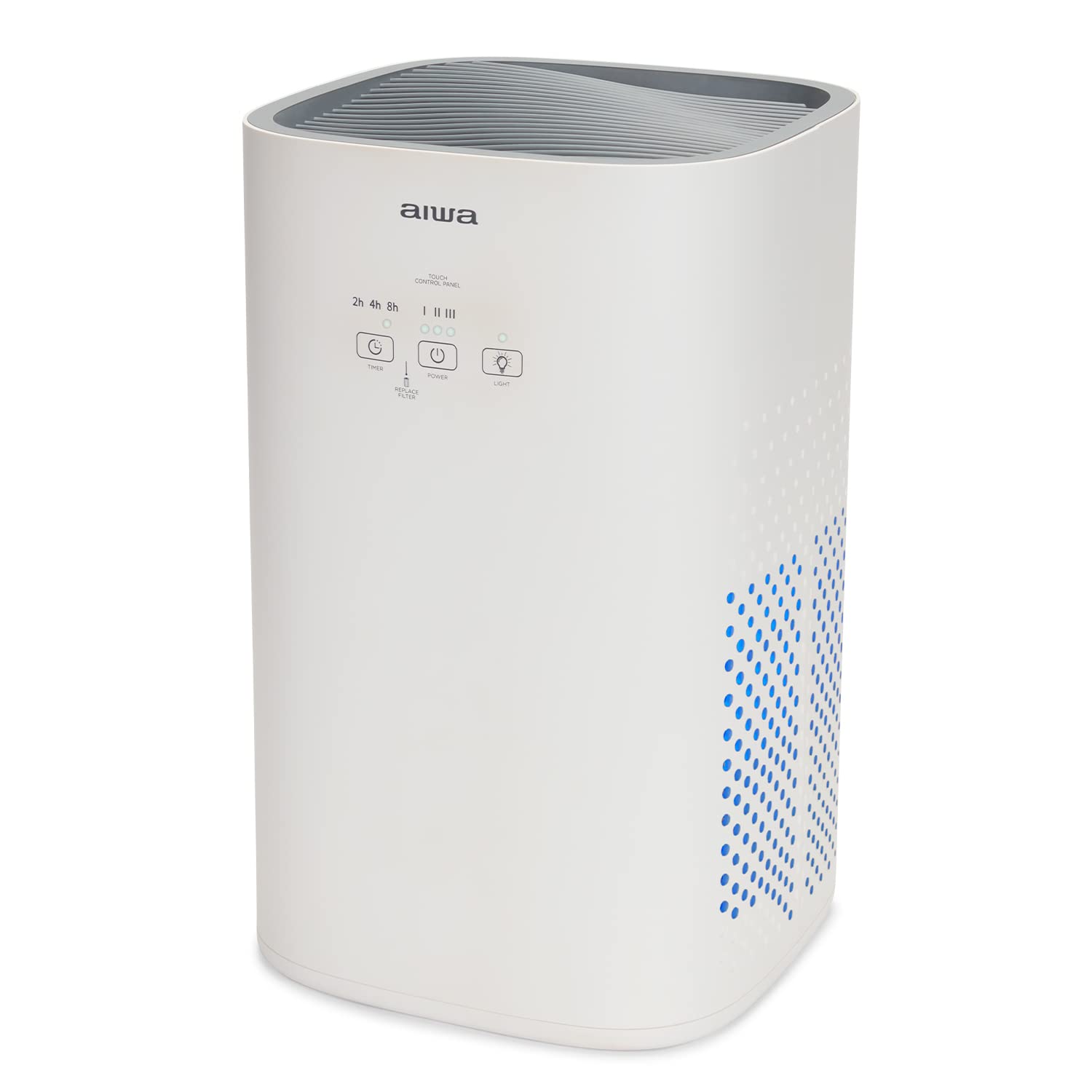 Aiwa PA-100: Purificador de Aire con Filtro H13 HEPA, Ionizador, Filtración 99,95%, Ultra Silencioso, Temporizador, 3 Velocidades de Ventilación, UV LED, 17 m², Control Táctil, Blanco