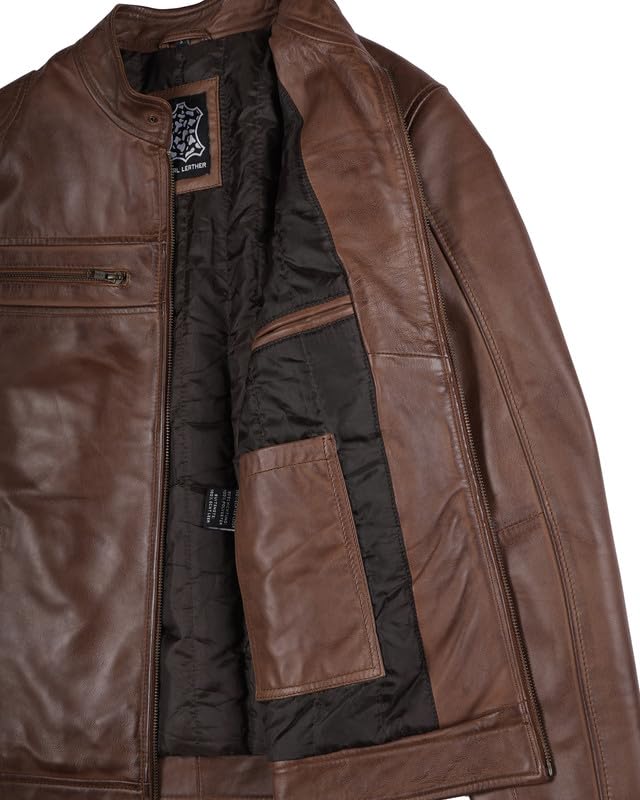 Image of Blingsoul Stylish Black & Brown Cafe Racer Leather Jacket For Men - Real Lambskin Leather Motorcycle Jacket Mens