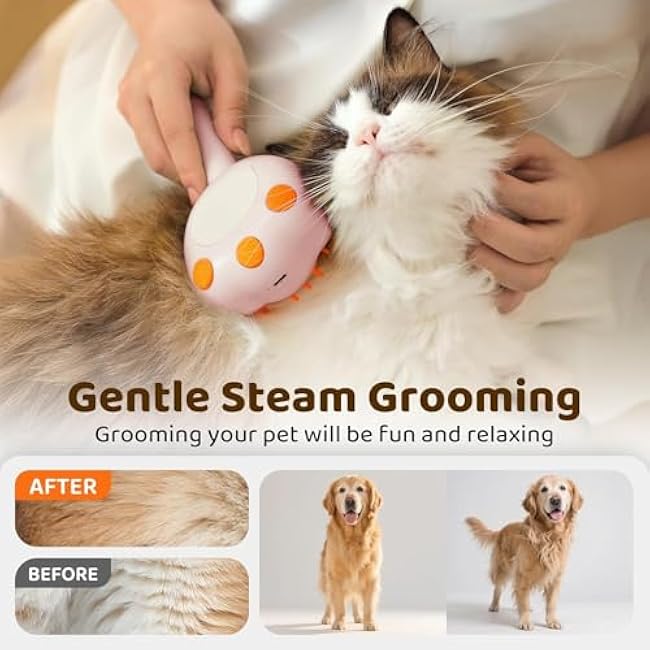 Steam Cat Brush, 6-in-1 Dog Brush Spritz Defur Comb with Pet Waterless Shampoo, Steamy Skin Friendly Deshedding Grooming Tool, Suitable for Shedding & Haired Pets, Pet Supplies Accessories, Pink-wS0FLUly
