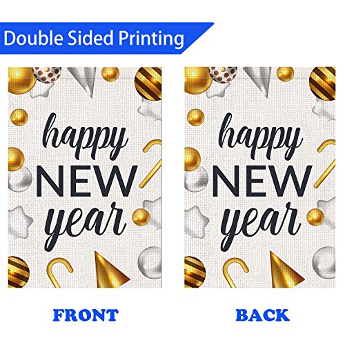 Pambo Happy New Year Garden Flags For Outside 12X18 Burlap, Double Sided Garden Flag For New Year Yard Outdoor Decoration #TOP2