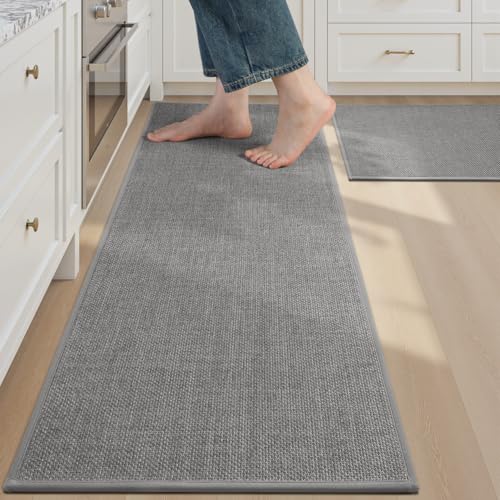 PADOOR Kitchen Rugs Sets of 2, Anti Fatigue Mats for Kitchen Floor Super Absorbent 17"x30"+17"x47" Kitchen Rugs Non Slip Washable-Kitchen Mats Comfort Standing Floor Mat in Front of Sink Gre