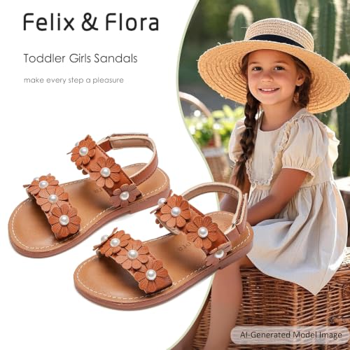 Image of Felix & Flora Toddler Girl Sandals - Flower Girl Dress Shoes Open Toe Little Kid Flats