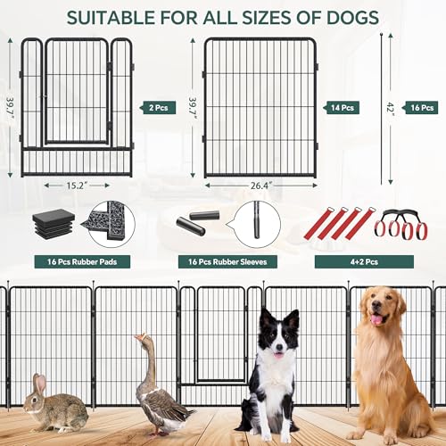 Image of Musen Dog Playpen Outdoor, 16 Panels Dog Pen 40 inch Height Dog Fence Exercise Pen with Doors for Large /Medium /Small Dogs, Portable Pet Playpen for Yard, RV, Camping, Hammer Paint Finish