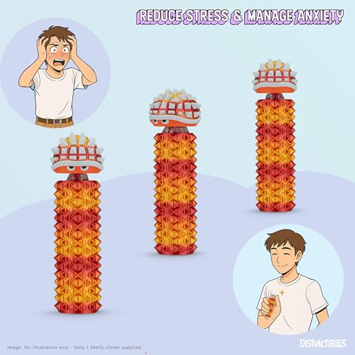 Image of Distractibles Shelly - Sensory Fidget Clicker, Textured Pain Stim Device, Stress Relief for Focus and Concentration (Neon Nova)