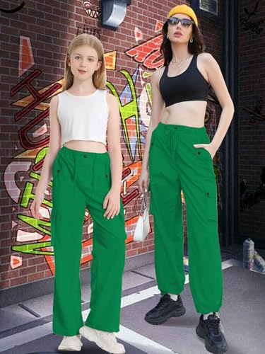 Image of Cromoncent Cargo Pants Girls & Women Parachute Pants Y2K Baggy Rave Clothes Waterproof with Pockets, 6 Years - 3XL