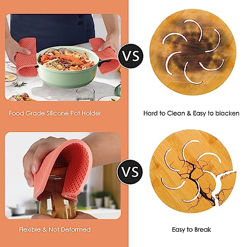 Image of 4 Pack Trivets for Hot Dishes, Silicone Pot Holders Hot Pads for Kitchen, Silicone Trivets for Hot Pots and Pans, Hot Plates to Protect Table Quartz Countertops Heat Resistance to 450F, Nordic Orange