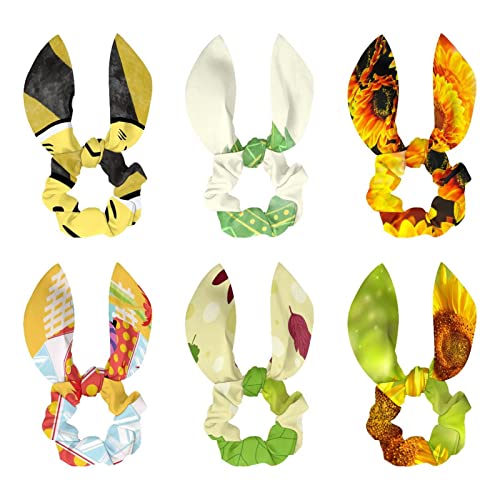 Chouchous à motif tournesols jaunes pour cheveux épais (lot de 6) avec joli nœud